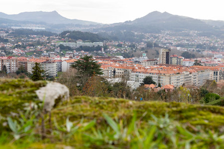 Vigo. View of the city of Vigo from Spain. View of the Atlantic coast. Atlantic Ocean. Background photo. Digital image. Panoramic view with drone. Aerial viewの写真素材