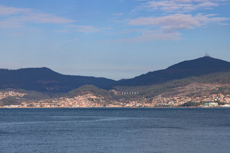 Vigo. View of the city of Vigo from Spain. View of the Atlantic coast. Atlantic Ocean. Background photo. Digital image. Panoramic view with drone. Aerial viewの写真素材