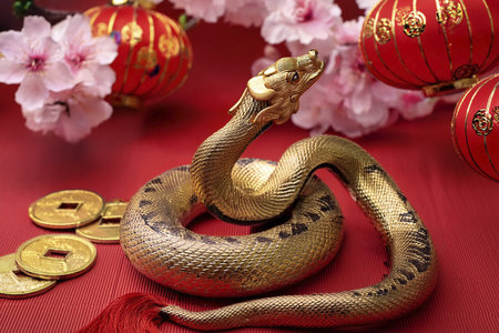 Chinese New Year. Chinese New Year 2025. Year of the Snake. With the text "2025". Fireworks. Happy New Year 2025. Banner, background, postcard for congratulating the neの写真素材