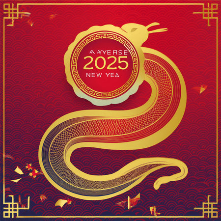 Chinese New Year. Chinese New Year 2025. 2025. Year of the Snake. With the text "2025". 2025. Fireworks. Happy New Year 2025. Banner, background, postcard for congratulating the neの写真素材