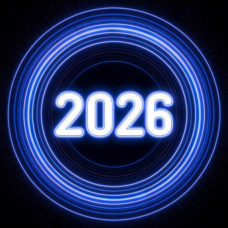 2026. Fireworks. Happy New Year 2026. Fireworks with the text 2026. Banner, background, postcard for...