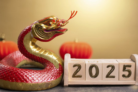 Chinese New Year. Chinese New Year 2025. Year of the Snake. With the text 2025. Fireworks. Happy New...