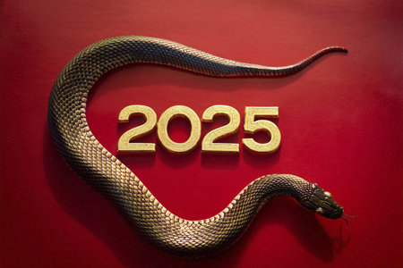 Chinese New Year. Chinese New Year 2025. 2025. Year of the Snake. With the text "2025". 2025. Fireworks. Happy New Year 2025. Banner, background, postcard for congratulating the neの写真素材