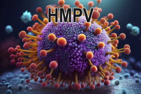 HMPV. Metapneumovirus. Virus. Virus 3d rendering. Medical concept. Flu. Hemorrhagic fever. Human metapneumovirus. Influenza. Pandemic.の写真素材