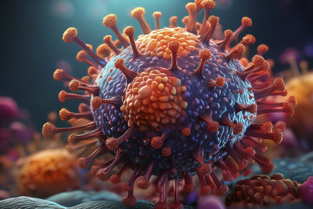HMPV. Metapneumovirus. Virus. Virus 3d rendering. Medical concept. Flu. Hemorrhagic fever. Human metapneumovirus. Influenza. Pandemic.の写真素材