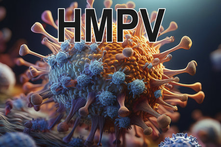 HMPV. Metapneumovirus. Virus. Virus 3d rendering. Medical concept. Flu. Hemorrhagic fever. Human metapneumovirus. Influenza. Pandemic.の写真素材
