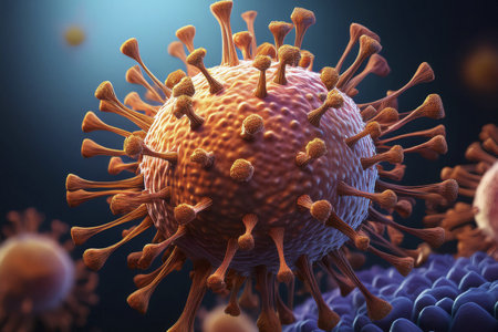 HMPV. Metapneumovirus. Virus. Virus 3d rendering. Medical concept. Flu. Hemorrhagic fever. Human metapneumovirus. Influenza. Pandemic.の写真素材