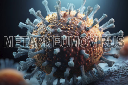HMPV. Metapneumovirus. Virus. Virus 3d rendering. Medical concept. Flu. Hemorrhagic fever. Human metapneumovirus. Influenza. Pandemic. Children. Indiaの写真素材