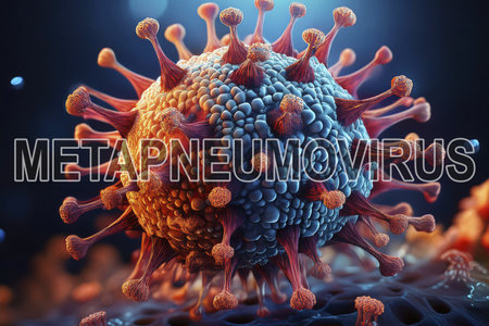 HMPV. Metapneumovirus. Virus. Virus 3d rendering. Medical concept. Flu. Hemorrhagic fever. Human metapneumovirus. Influenza. Pandemic.の写真素材