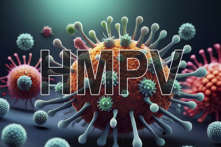 HMPV. Metapneumovirus. Virus. Virus 3d rendering. Medical concept. Flu. Hemorrhagic fever. Human metapneumovirus. Influenza. Pandemic.の写真素材