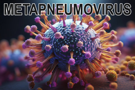 HMPV. Metapneumovirus. Virus. Virus 3d rendering. Medical concept. Flu. Hemorrhagic fever. Human metapneumovirus. Influenza. Pandemic.の写真素材