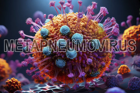 HMPV. Metapneumovirus. Virus. Virus 3d rendering. Medical concept. Flu. Hemorrhagic fever. Human metapneumovirus. Influenza. Pandemic.の写真素材