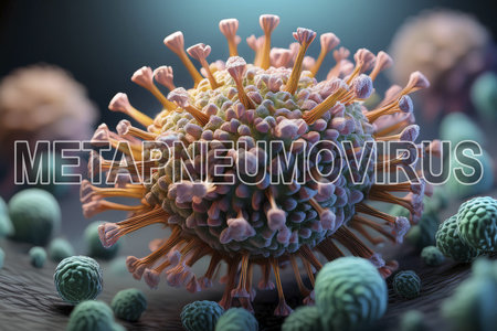 HMPV. Metapneumovirus. Virus. Virus 3d rendering. Medical concept. Flu. Hemorrhagic fever. Human metapneumovirus. Influenza. Pandemic.の写真素材