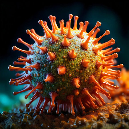 Virus 3d rendering. Medical concept. Flu. Hemorrhagic fever. Human metapneumovirus. Influenza. Pandemic.の写真素材