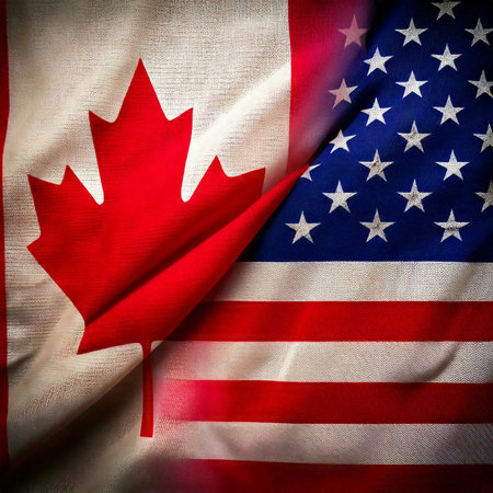 Canada vs United States. USA. Flags.の写真素材