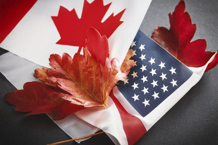 Canada vs United States. Flags.の写真素材