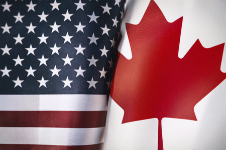 Canada vs United States. USA. Flags.の写真素材