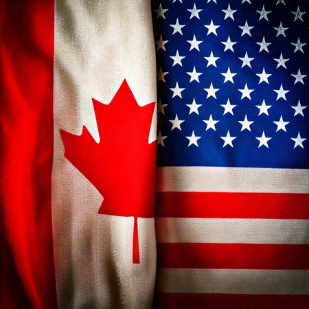Canada vs United States. USA. Flags.の写真素材