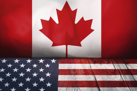 Canada vs United States. Flags.の写真素材