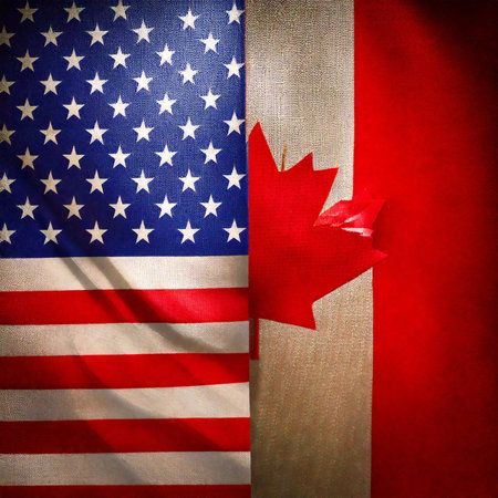 Canada vs United States. USA. Flags. The president-elect repeated his suggestions that Canada should become the "51st state" following the resignation of Canadian leaderの写真素材