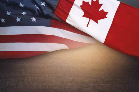 Canada vs United States. Flags.の写真素材