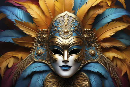 Carnival. Mask. Carnival design for the celebration event. Carnival combines elements such as costumes, groups singing couplets, parades and street parties.の写真素材