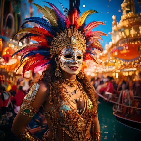 Carnival. Mask. Carnival design for the celebration event. Carnival combines elements such as costumes, groups singing couplets, parades and street parties.の写真素材