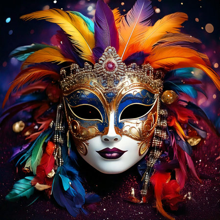 Carnival. Mask. Carnival design for the celebration event. Carnival combines elements such as costumes, groups singing couplets, parades and street parties.の写真素材