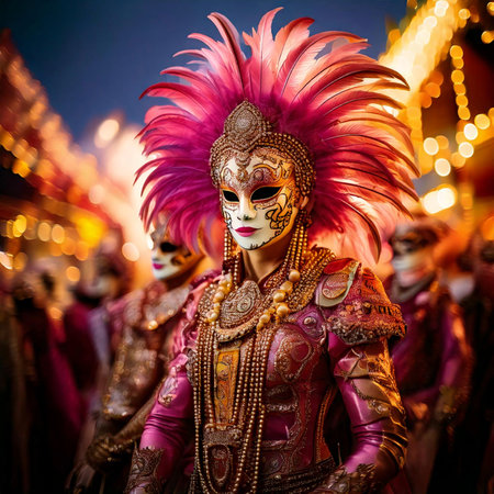 Carnival. Mask. Carnival design for the celebration event. Carnival combines elements such as costumes, groups singing couplets, parades and street parties.の写真素材