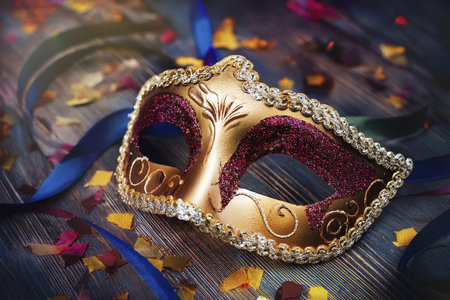 Carnival. Mask. Carnival design for the celebration event. Carnival combines elements such as costumes, groups singing couplets, parades and street parties.の写真素材