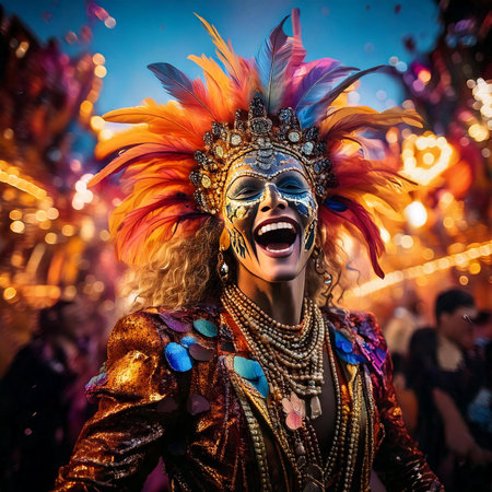 Carnival. Mask. Carnival design for the celebration event. Carnival combines elements such as costumes, groups singing couplets, parades and street parties. February 27, 2025.の写真素材
