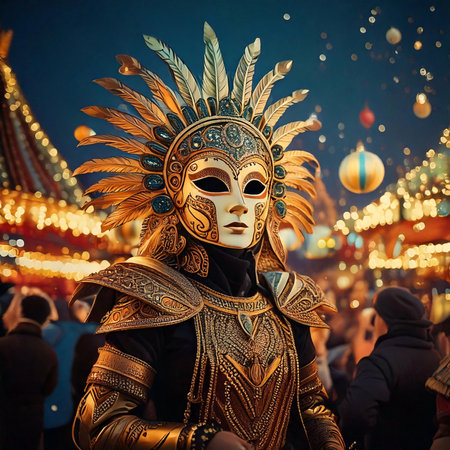 Carnival. Mask. Carnival design for the celebration event. Carnival combines elements such as costumes, groups singing couplets, parades and street parties.の写真素材