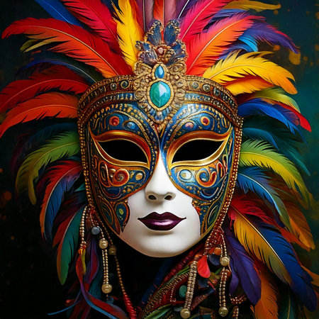 Carnival. Mask. Carnival design for the celebration event. Carnival combines elements such as costumes, groups singing couplets, parades and street parties.の写真素材