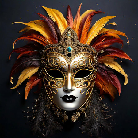 Carnival. Mask. Carnival design for the celebration event. Carnival combines elements such as costumes, groups singing couplets, parades and street parties.の写真素材