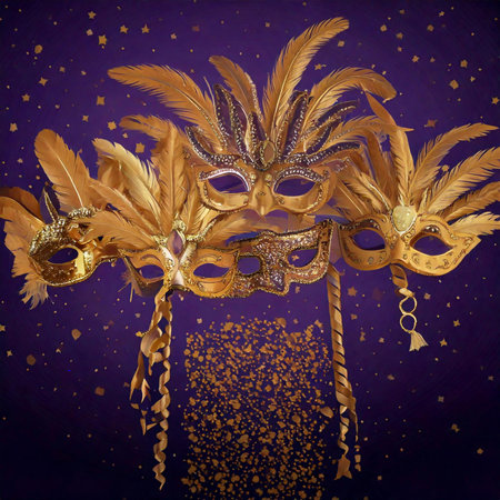 Carnival. Mask. 2025. Carnival design for the celebration event. Carnival combines elements such as costumes, groups singing couplets, parades and street parties.の写真素材