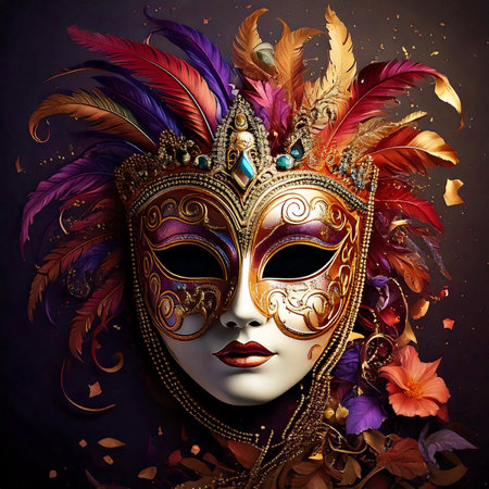 Carnival. Mask. Carnival design for the celebration event. Carnival combines elements such as costumes, groups singing couplets, parades and street parties.の写真素材