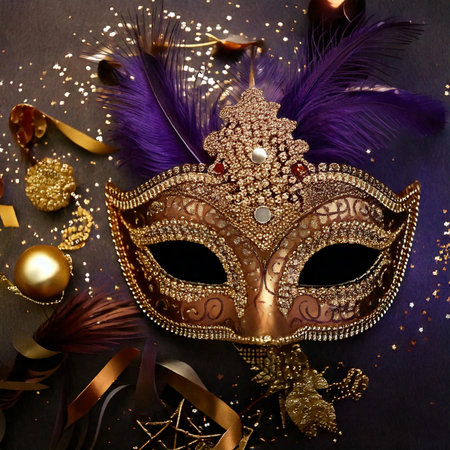 Carnival. Mask. Carnival design for the celebration event. Carnival combines elements such as costumes, groups singing couplets, parades and street parties.の写真素材
