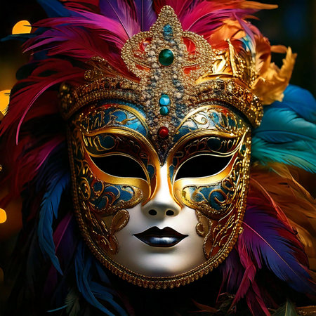 Carnival. Mask. Carnival design for the celebration event. Carnival combines elements such as costumes, groups singing couplets, parades and street parties.の写真素材