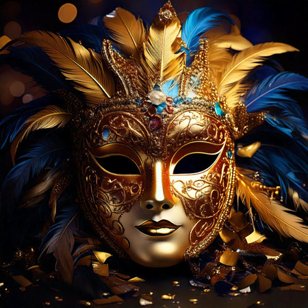 Carnival. Mask. Carnival design for the celebration event. Carnival combines elements such as costumes, groups singing couplets, parades and street parties.の写真素材