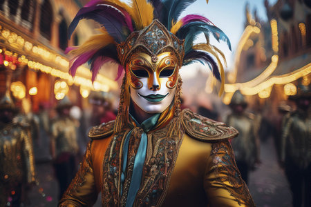 Traditional venetian carnival mask at the Venice Carnival in Italyの写真素材