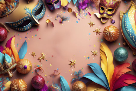 Carnival. Mask. 2025. Carnival design for the celebration event. Carnival combines elements such as costumes, groups singing couplets, parades and street parties. February. 2025.の写真素材
