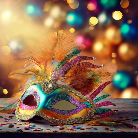 Carnival. Mask. 2025. Carnival design for the celebration event. Carnival combines elements such as costumes, groups singing couplets, parades and street parties. February. 2025.の写真素材