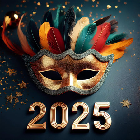 Carnival. Mask. 2025. Carnival design for the celebration event. Carnival combines elements such as costumes, groups singing couplets, parades and street parties. February. 2025.の写真素材