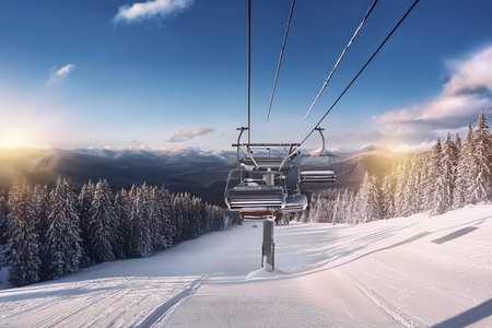 Chairlift. Aston. Snow background. An accident with a chairlift in Astun leaves several people injured, two of them seriouslyの写真素材