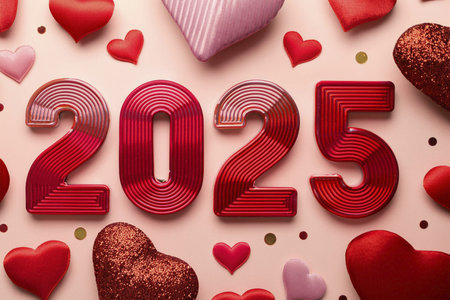 Valentine's Day greeting cards. Modern minimalist aesthetic design with hearts, typography and lettering. Template for invitation, cover, banner, poster and flyer.の写真素材