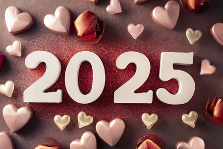 Valentine. Valentine's Day greeting cards. Modern minimalist aesthetic design with hearts, typography and lettering. Template for invitation, cover, banner, poster and flyer. 2025の写真素材