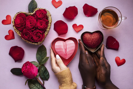 Valentine. Valentine's Day greeting cards. Modern minimalist aesthetic design with hearts, typography and lettering. Template for invitation, cover, banner, poster and flyer. Februの写真素材