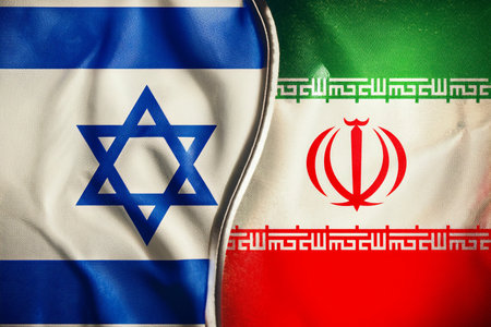 Israel and Iran face off in a conflict that intensifies with attacks launched from Tel Aviv and Herzliya, generating regional and international concernの写真素材