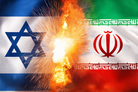 Israel and Iran face off in a conflict that intensifies with attacks launched from Tel Aviv and Herzliya, generating regional and international concernの写真素材