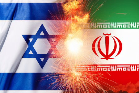 Israel vs Iran fireworks sparkling flag, new year and christmas celebration conceptの写真素材